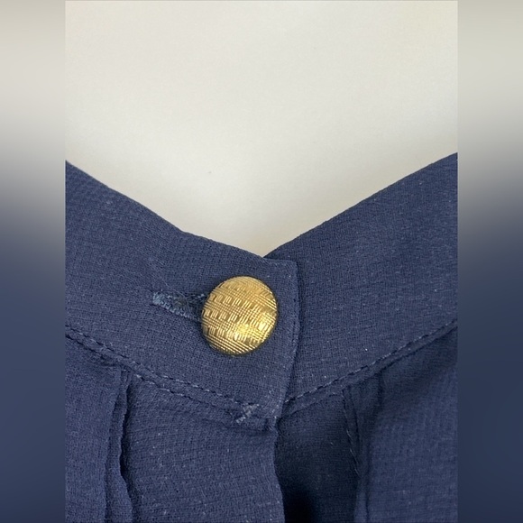 Max C navy blue ruffled neck blouse with sheer arms horse print - Picture 3 of 7